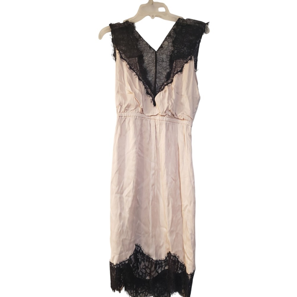 Anthropologie Sleeveless V Neck Lace Wrap Midi Dress Womens Ivory Black M Sexy